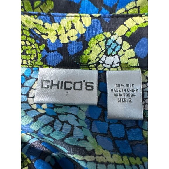 Chicos Womens Button-Up Blouse With Floral Mosaic Print Size 2 US L - Picture 5 of 7